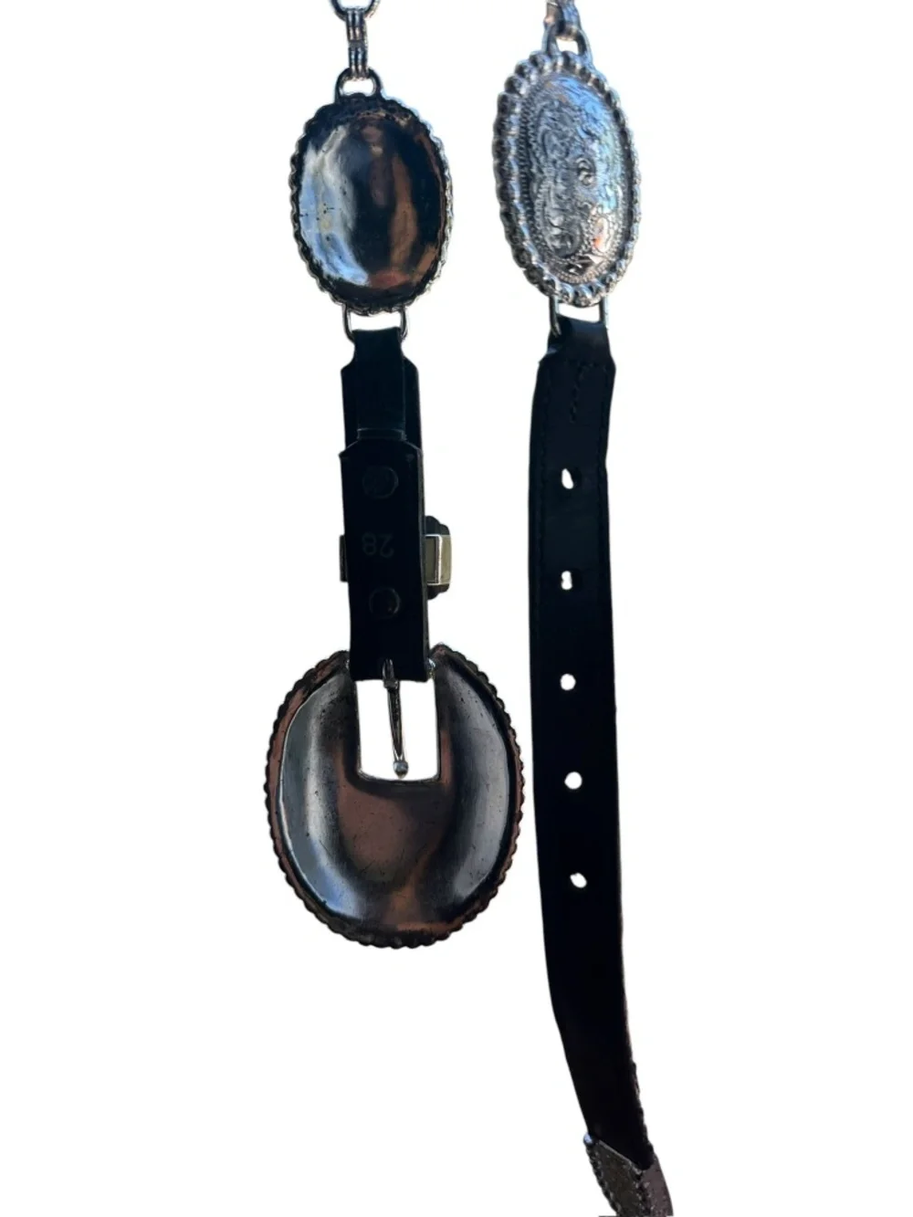 Genuine Vintage TONY LAMA Black Leather Concho Silver Western Bohemian Belt 28
